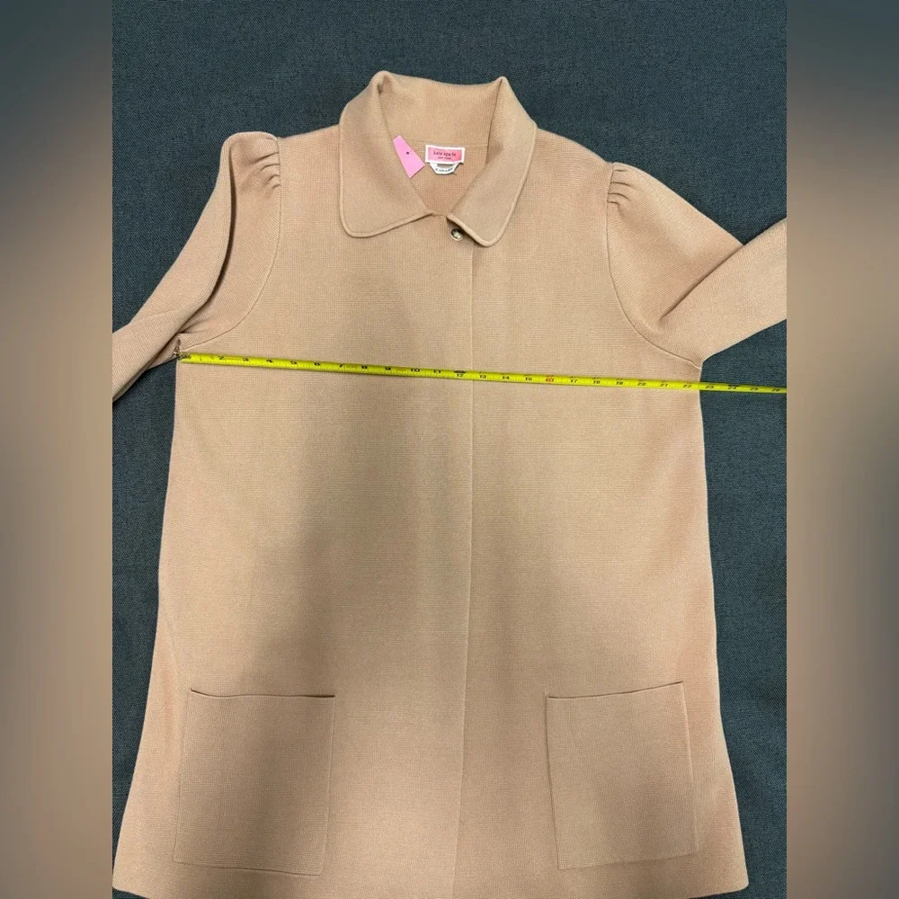 NWT Kate Spade Ruffle Sweater Knit Cardigan Blazer, Light Fawn XL Preppy